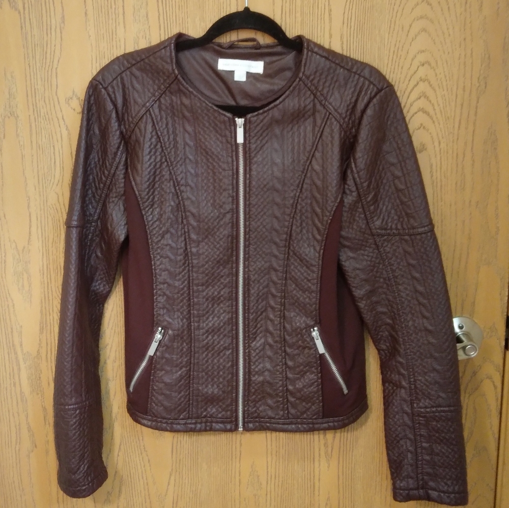 New York & Company Textured Faux Leather Moto Jacket - Rich Brown